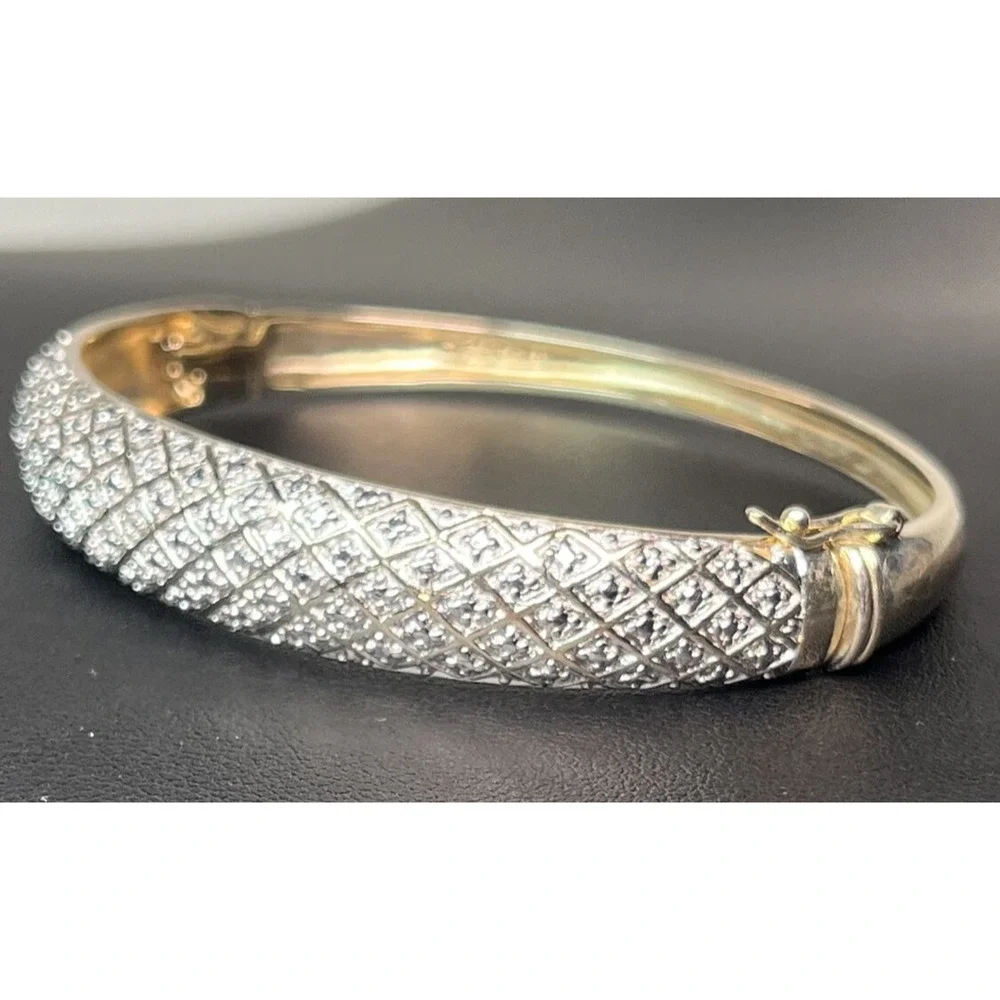 Vintage Gold Tone Sterling Silver 925 Bangle Bracelet Double Toned RARE